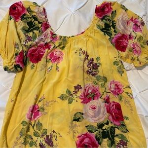 Matilda Jane In Town Yellow Floral Peasant Top, Size Small